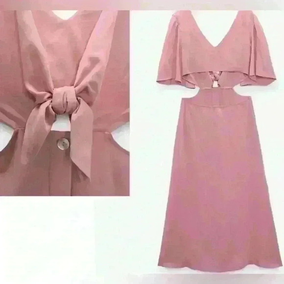 Zara Cut Out Ties V-Neck Button Pink Dress size XS - Picture 5 of 5